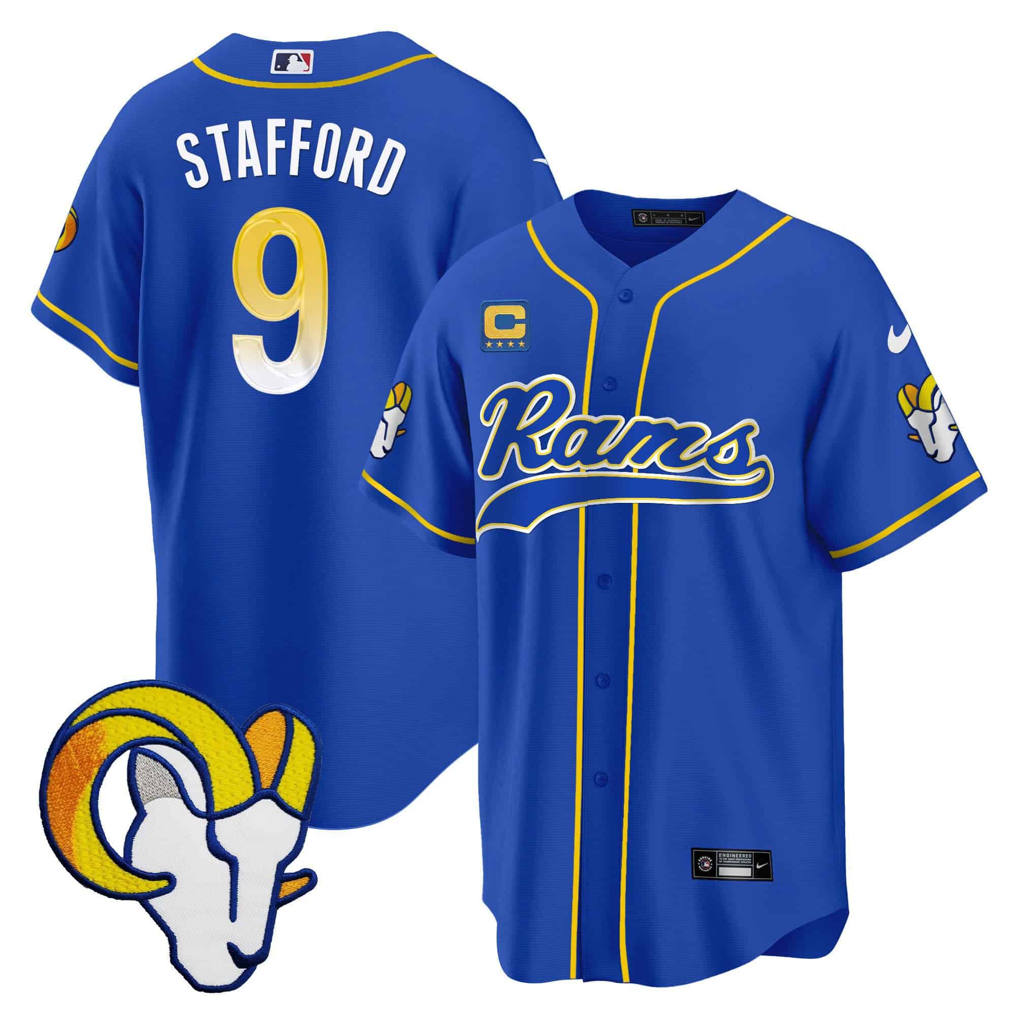 Men Los Angeles Rams 9 Stafford Blue 2024 Nike Baseball NFL Jersey style 1